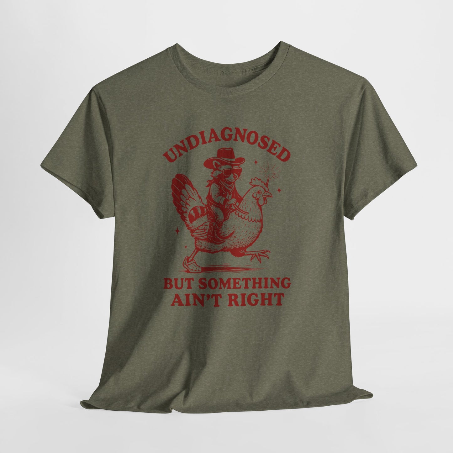 Undiagnosed But Something Ain't Right T-Shirt — Vintage chicken racoon Rider Funny Graphic Tee