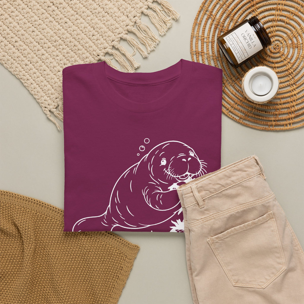 Chubby Mermaid Picnic Paddle Manatee T-Shirt
