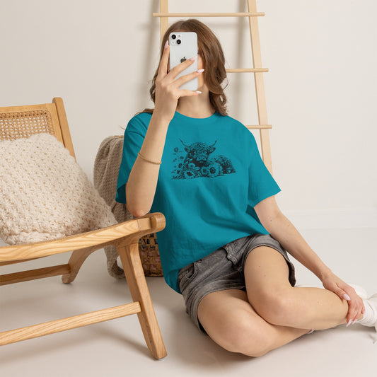 Highland Cow & Sunflowers T‑Shirt — Vintage Farm Animal Graphic Tee