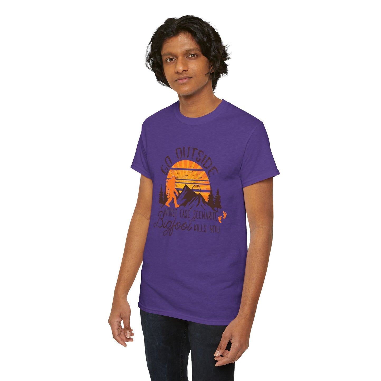 Go Outside Bigfoot Tee — Funny Outdoor Camping T‑Shirt (Worst Case Scenario Bigfoot Kills You)