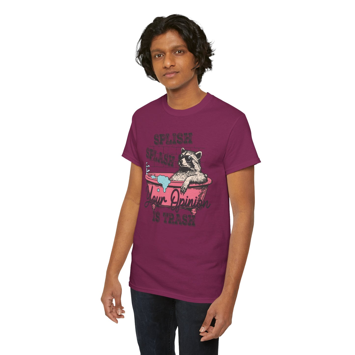Graphic Tee — "Splish Splash Your Opinion Is Trash" Raccoon Bathtub Shirt