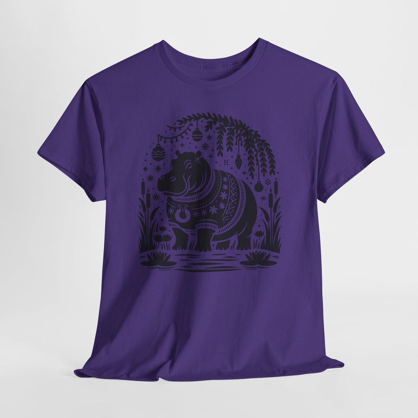 Elephant Folk Art Tee — Decorative Black Elephant Graphic T-Shirt