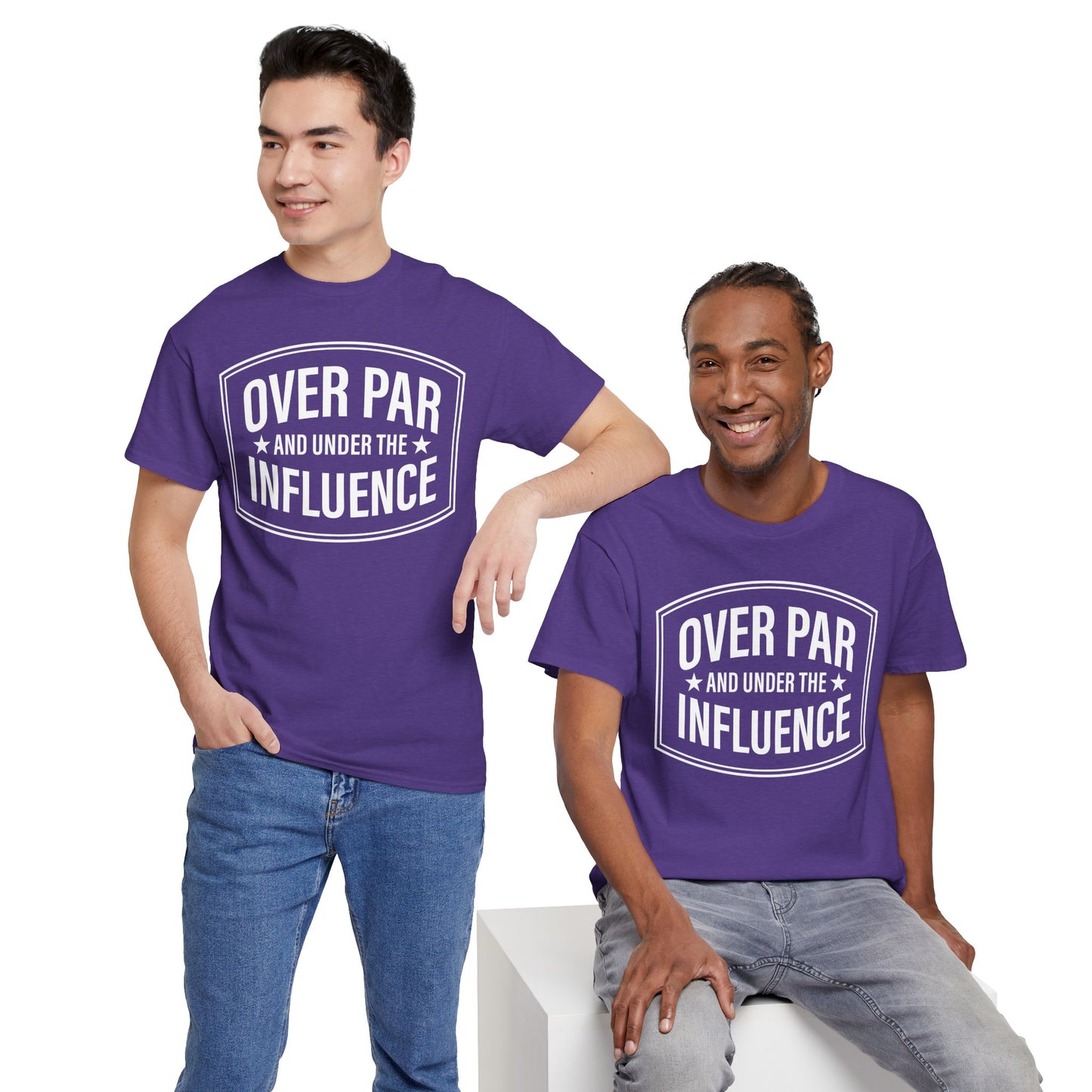 Golf T-Shirt — "Over Par and Under the Influence" - White -Vintage Golf Humor Tee