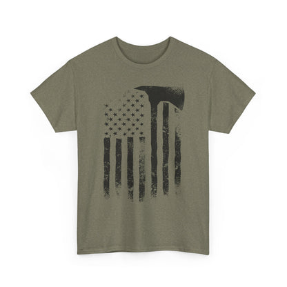 American Flag Axe T-Shirt — Distressed Patriotic Firefighter Tee