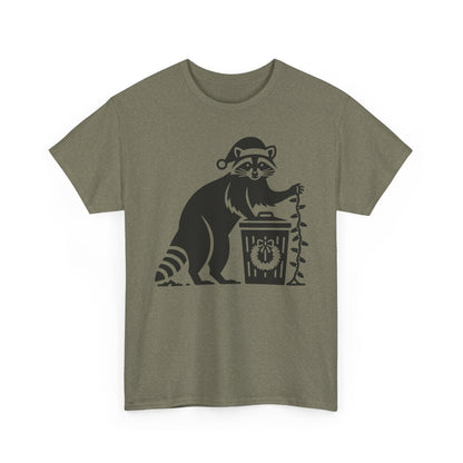 Raccoon With Christmas lights Graphic Tee — Cute Night Forest Animal Shirt