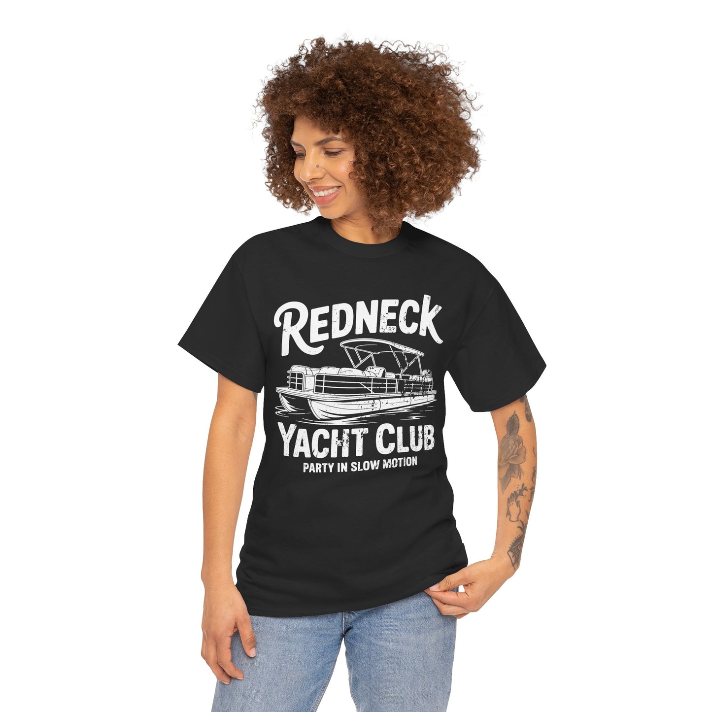 Redneck Yacht Club white T-Shirt — "Party in Slow Motion" Boating Tee