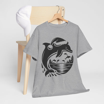 Dolphin Sunset Christmas Tee — Ocean Wave Graphic T‑Shirt