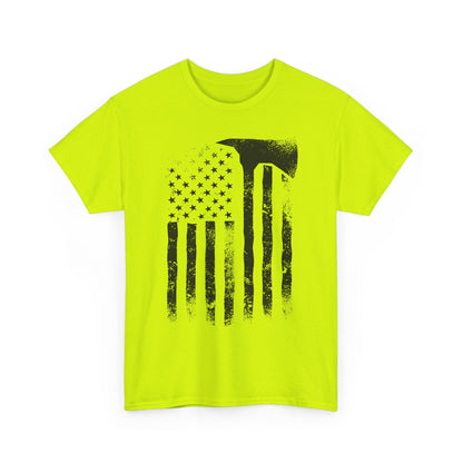 American Flag Axe T-Shirt — Distressed Patriotic Firefighter Tee