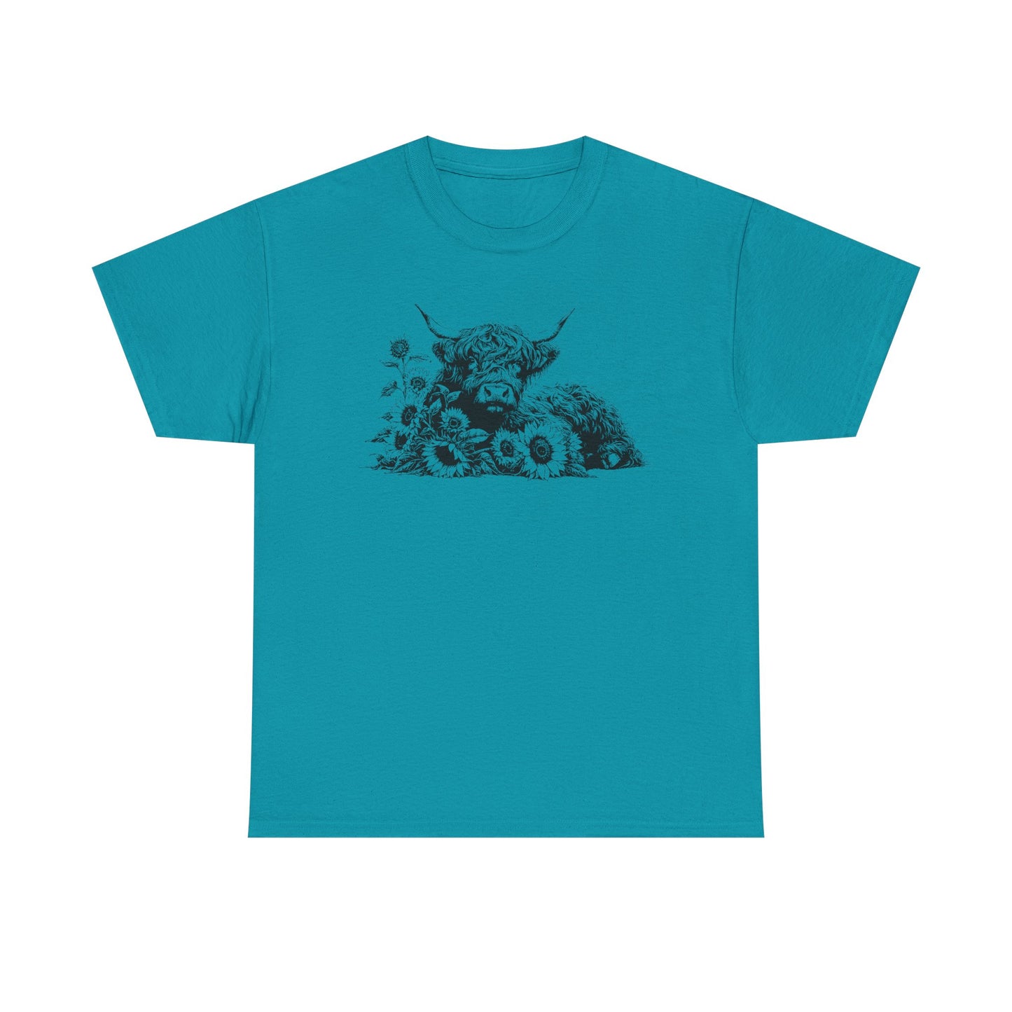 Highland Cow & Sunflowers T‑Shirt — Vintage Farm Animal Graphic Tee