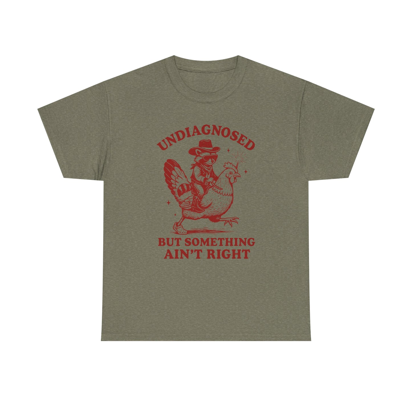 Undiagnosed But Something Ain't Right T-Shirt — Vintage chicken  racoon Rider Funny Graphic Tee