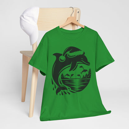 Dolphin Sunset Christmas Tee — Ocean Wave Graphic T‑Shirt