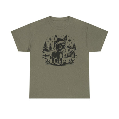 Donkey Farmhouse Christmas Tee — Cute Rustic Donkey Graphic T-Shirt