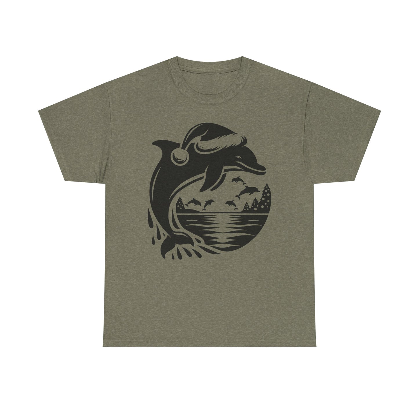 Dolphin Sunset Christmas Tee — Ocean Wave Graphic T‑Shirt