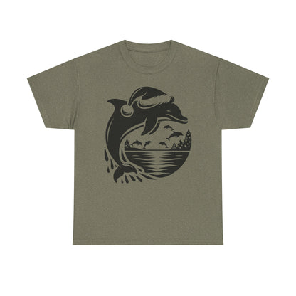 Dolphin Sunset Christmas Tee — Ocean Wave Graphic T‑Shirt