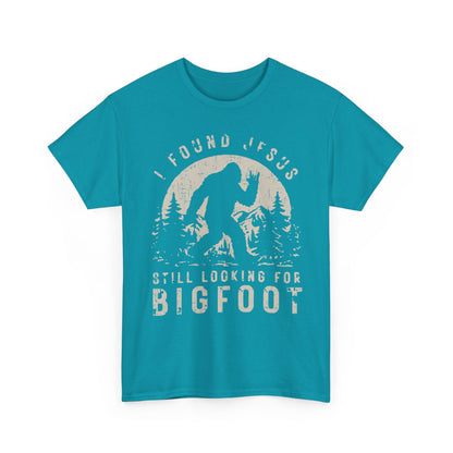 Bigfoot Graphic Tee -Tan — "I Found Jesus Still Looking for Bigfoot"