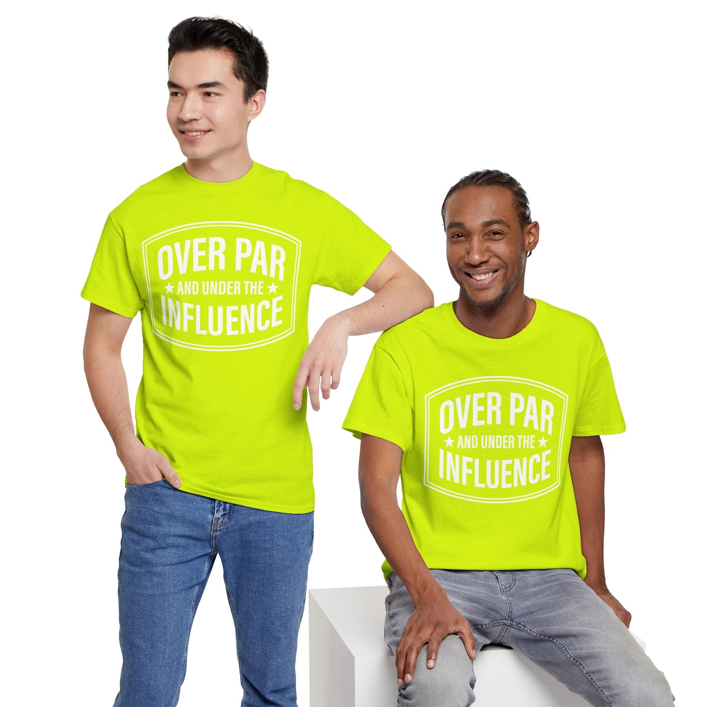 Golf T-Shirt — "Over Par and Under the Influence" - White -Vintage Golf Humor Tee