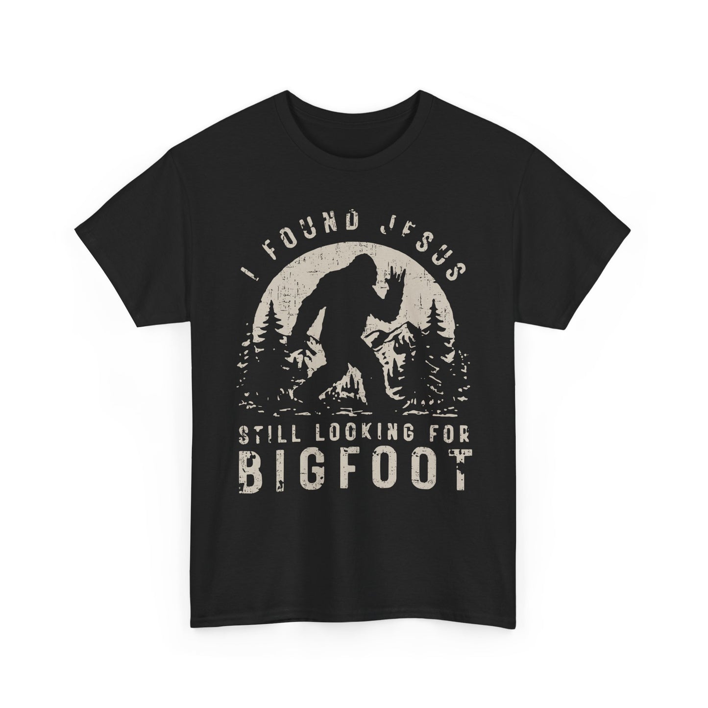 Bigfoot Graphic Tee -Tan — "I Found Jesus Still Looking for Bigfoot"
