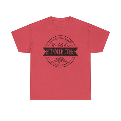 Reindeer Jerky Vintage Badge Tee — Funny Christmas Holiday Shirt