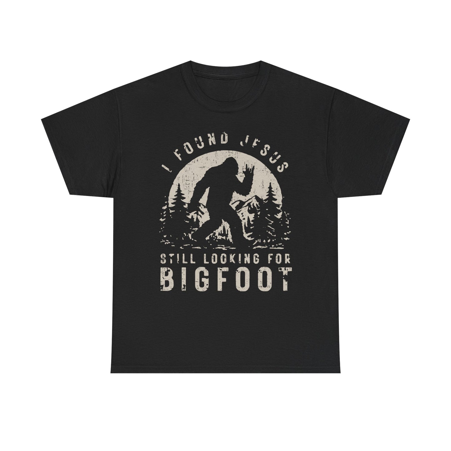 Bigfoot Graphic Tee -Tan — "I Found Jesus Still Looking for Bigfoot"