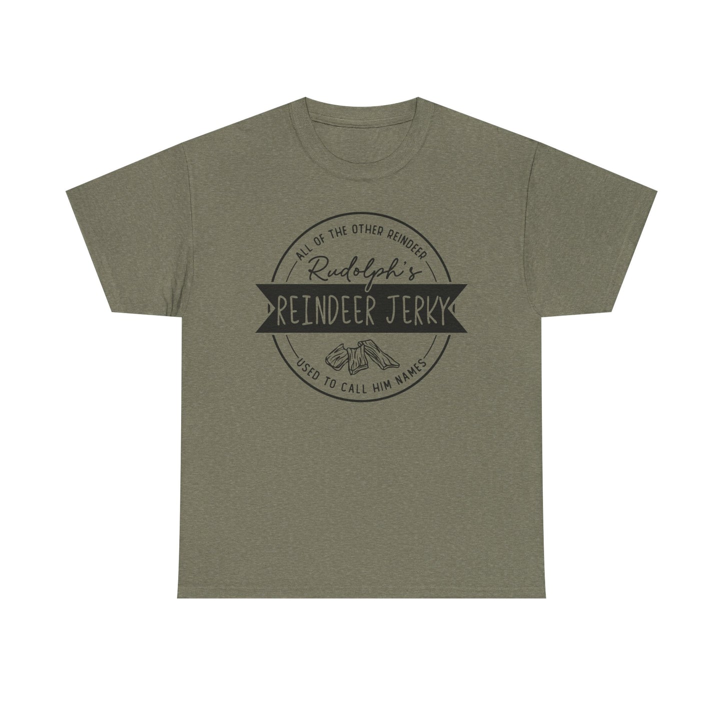 Reindeer Jerky Vintage Badge Tee — Funny Christmas Holiday Shirt
