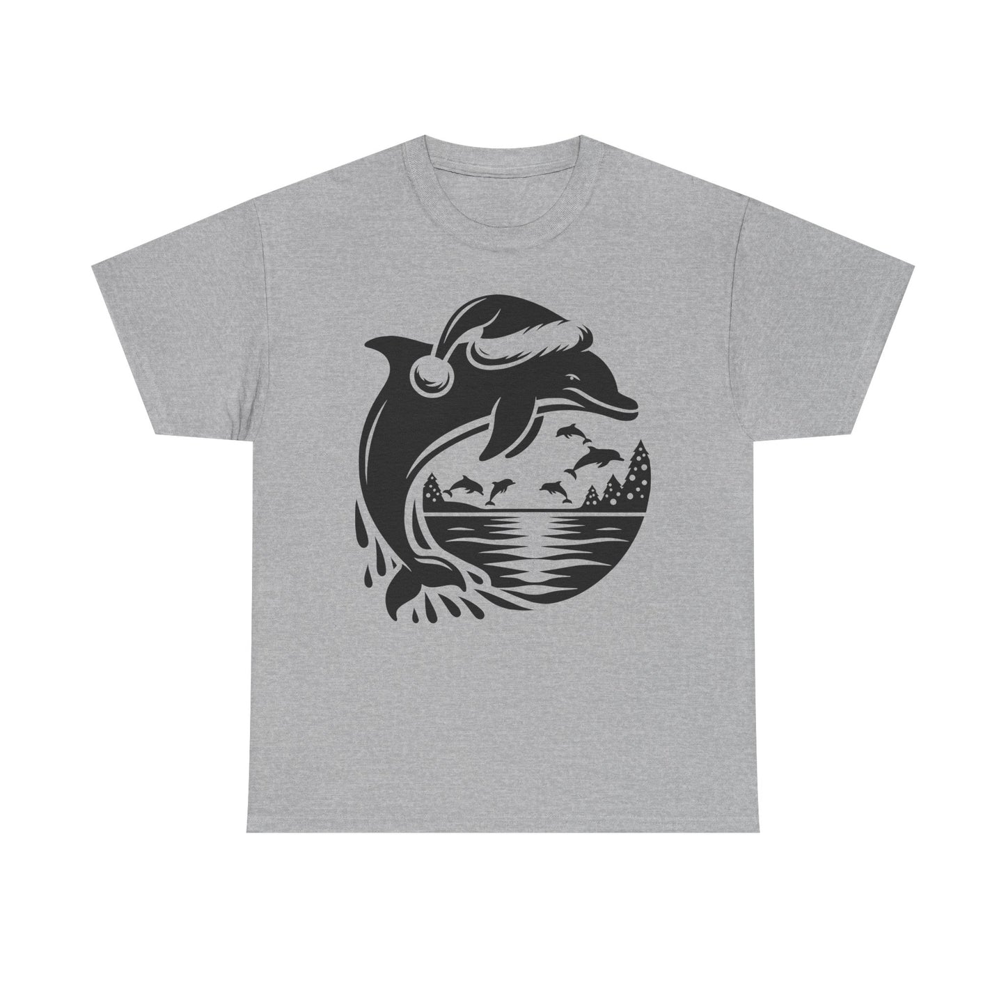 Dolphin Sunset Christmas Tee — Ocean Wave Graphic T‑Shirt