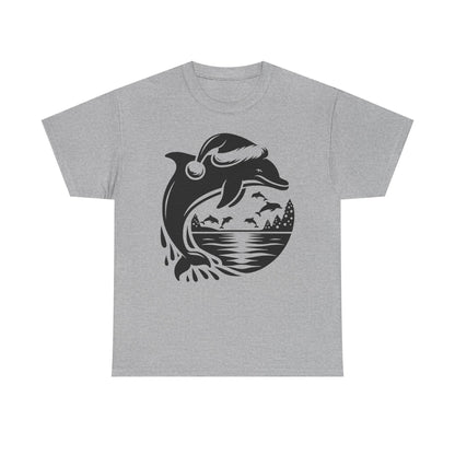 Dolphin Sunset Christmas Tee — Ocean Wave Graphic T‑Shirt