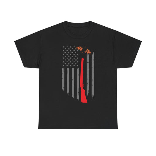 Rifle & Flag Graphic Tee — Patriotic Shooting Hunter Shirt