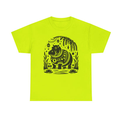 Elephant Folk Art Tee — Decorative Black Elephant Graphic T-Shirt