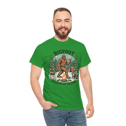 Bigfoot Campfire T-Shirt — "Bigfoot Grabbed My Wiener" Funny Camping Tee