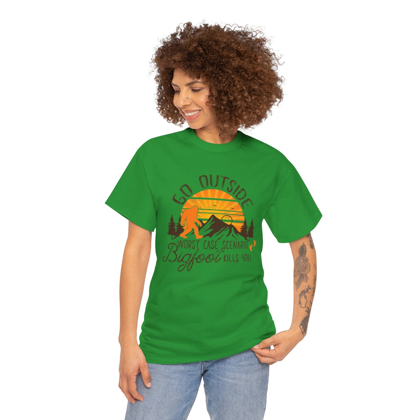 Go Outside Bigfoot Tee — Funny Outdoor Camping T‑Shirt (Worst Case Scenario Bigfoot Kills You)