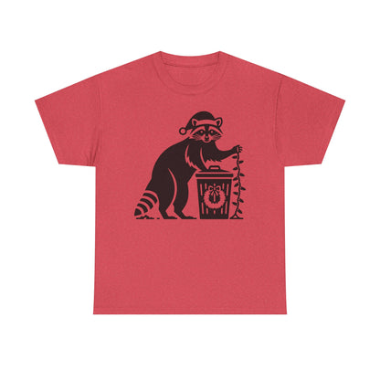 Raccoon With Christmas lights Graphic Tee — Cute Night Forest Animal Shirt