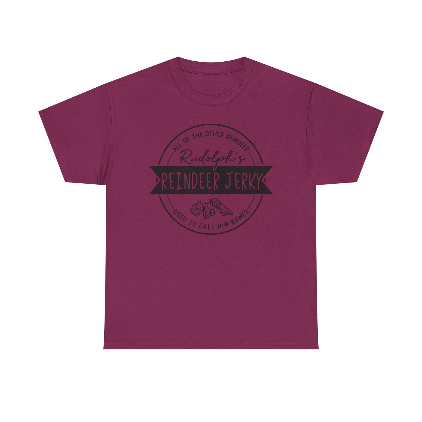 Reindeer Jerky Vintage Badge Tee — Funny Christmas Holiday Shirt