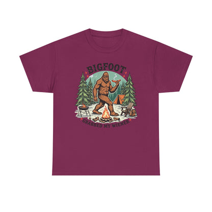 Bigfoot Campfire T-Shirt — "Bigfoot Grabbed My Wiener" Funny Camping Tee