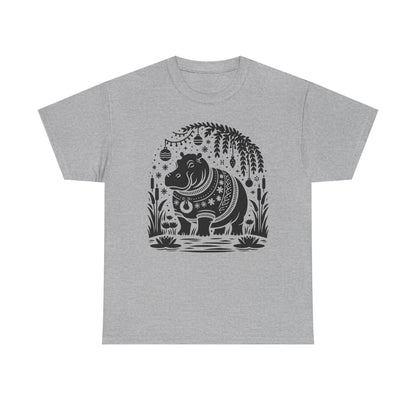 Elephant Folk Art Tee — Decorative Black Elephant Graphic T-Shirt