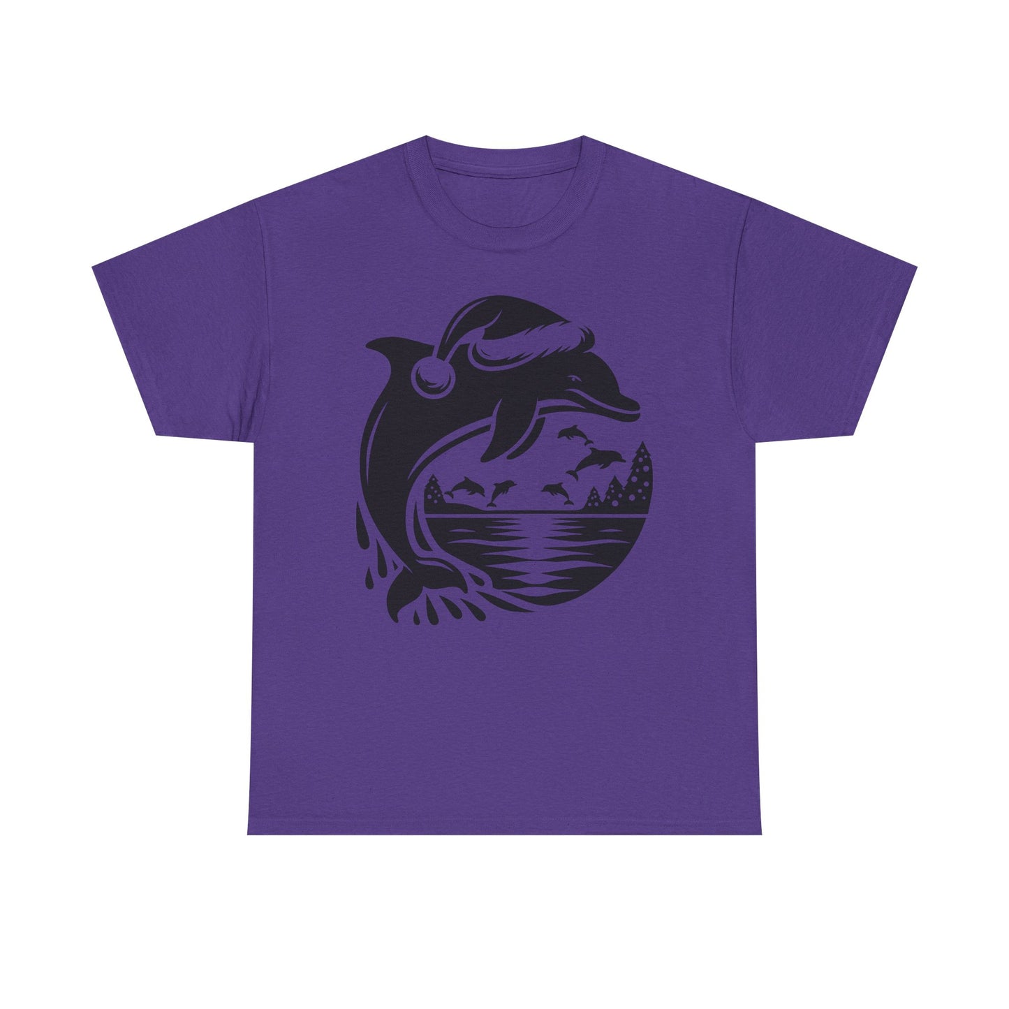 Dolphin Sunset Christmas Tee — Ocean Wave Graphic T‑Shirt