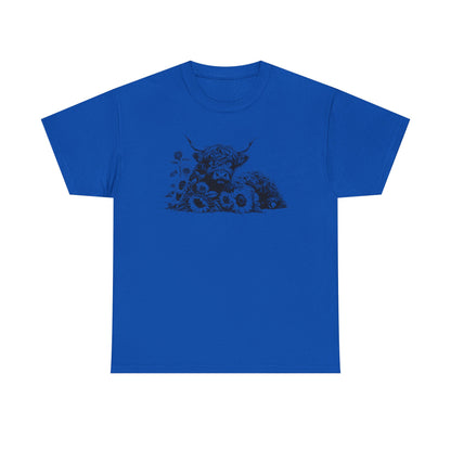 Highland Cow & Sunflowers T‑Shirt — Vintage Farm Animal Graphic Tee