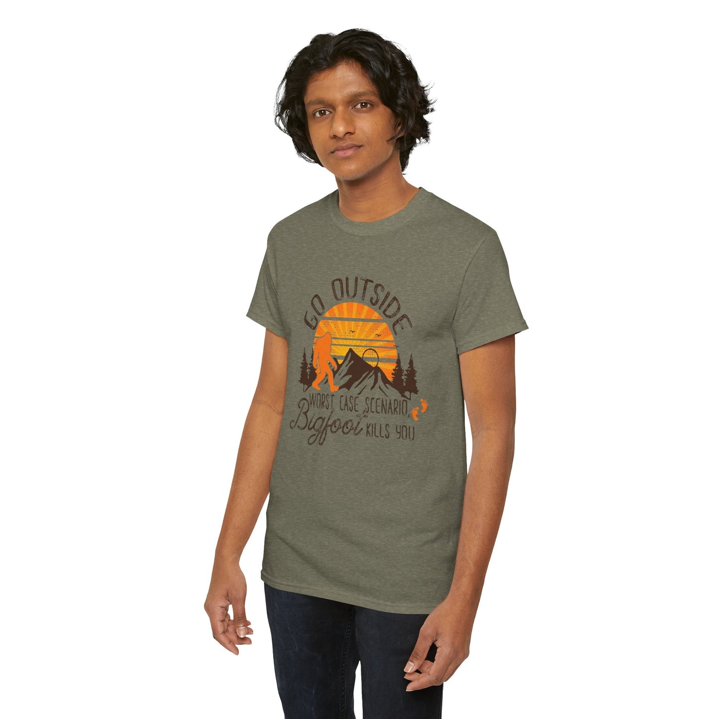Go Outside Bigfoot Tee — Funny Outdoor Camping T‑Shirt (Worst Case Scenario Bigfoot Kills You)