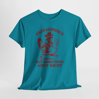 Undiagnosed But Something Ain't Right T-Shirt — Vintage chicken  racoon Rider Funny Graphic Tee