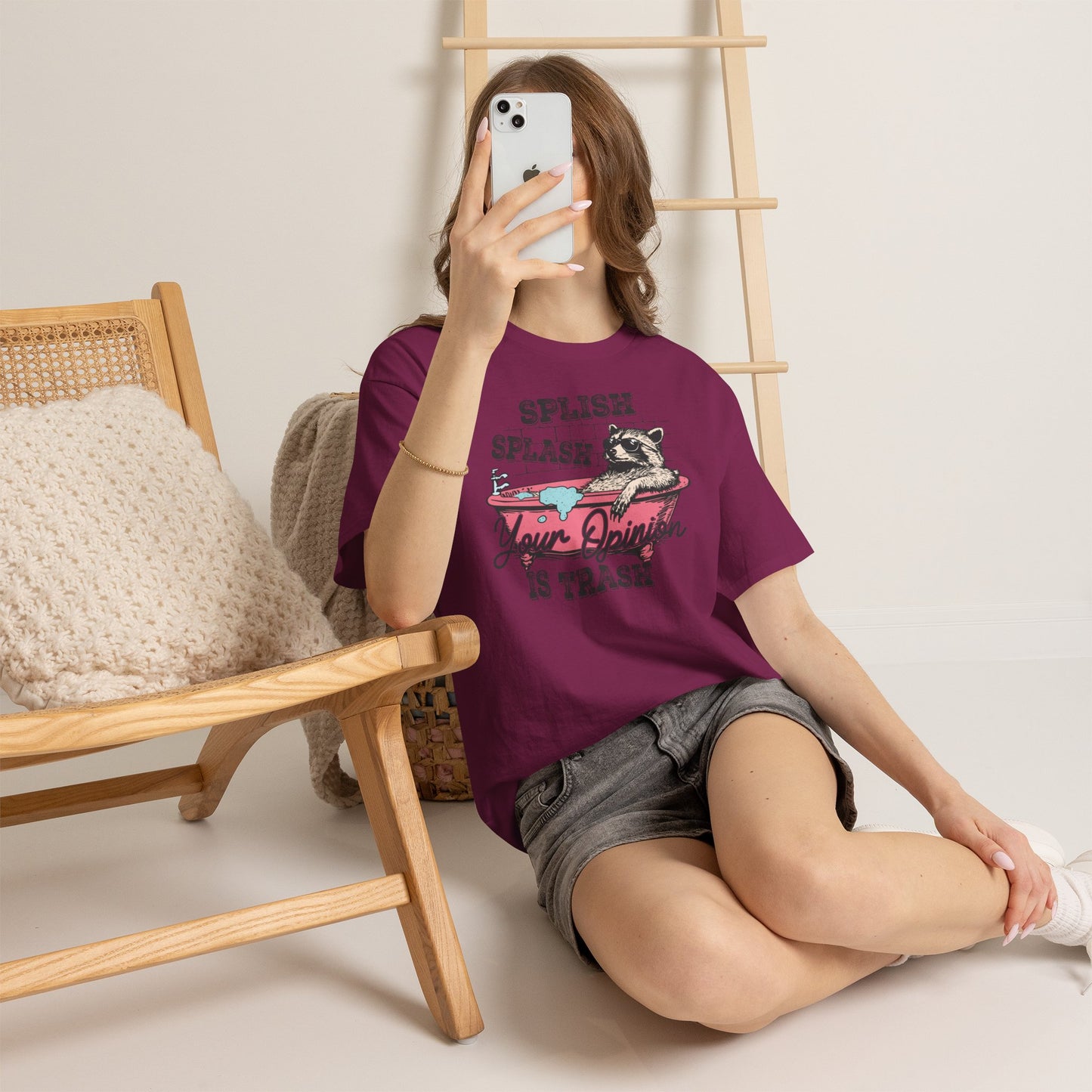 Graphic Tee — "Splish Splash Your Opinion Is Trash" Raccoon Bathtub Shirt