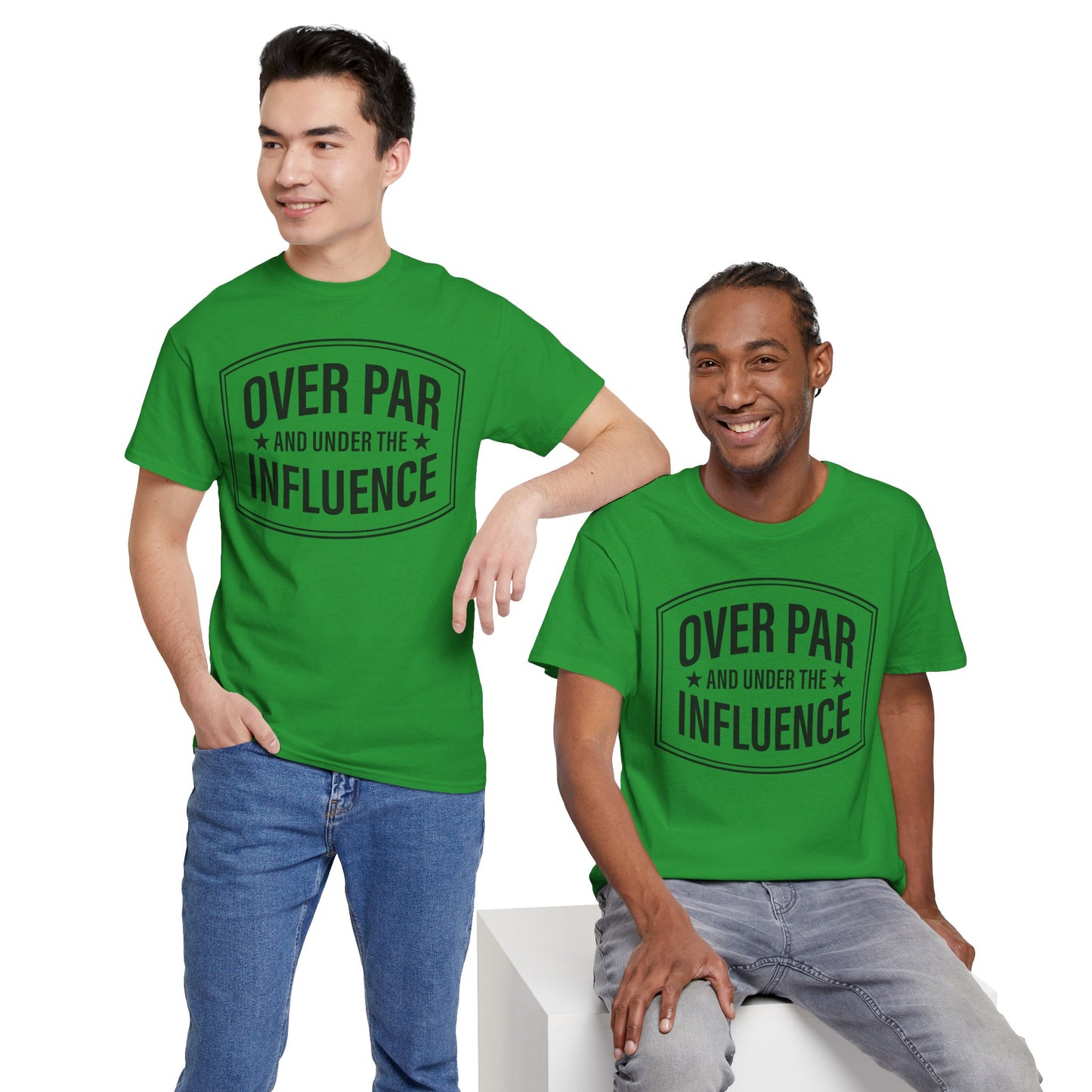 Golf T-Shirt — "Over Par and Under the Influence" Vintage Golf Humor Tee