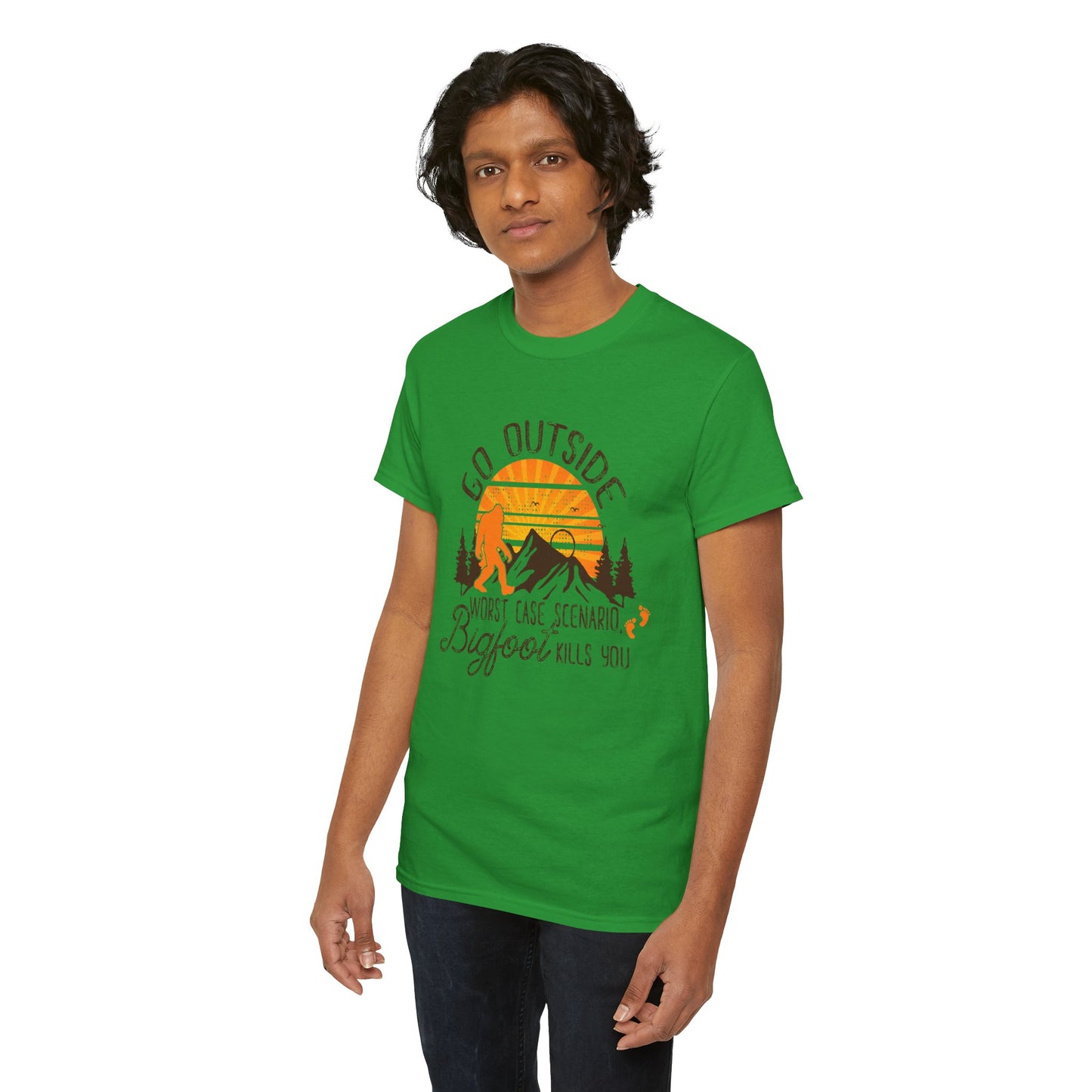 Go Outside Bigfoot Tee — Funny Outdoor Camping T‑Shirt (Worst Case Scenario Bigfoot Kills You)