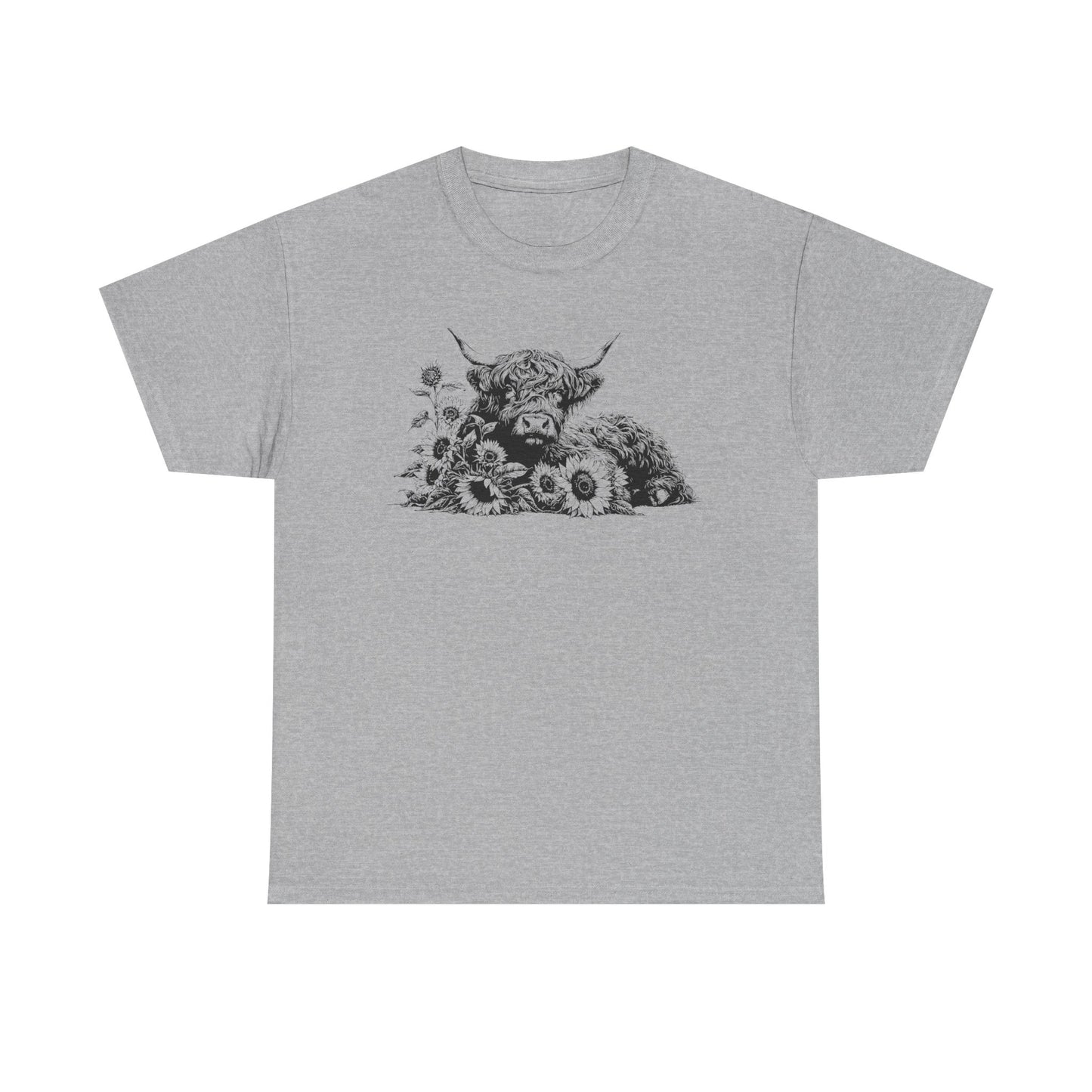 Highland Cow & Sunflowers T‑Shirt — Vintage Farm Animal Graphic Tee