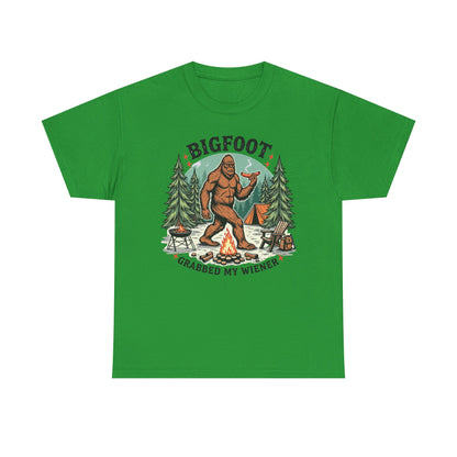 Bigfoot Campfire T-Shirt — "Bigfoot Grabbed My Wiener" Funny Camping Tee
