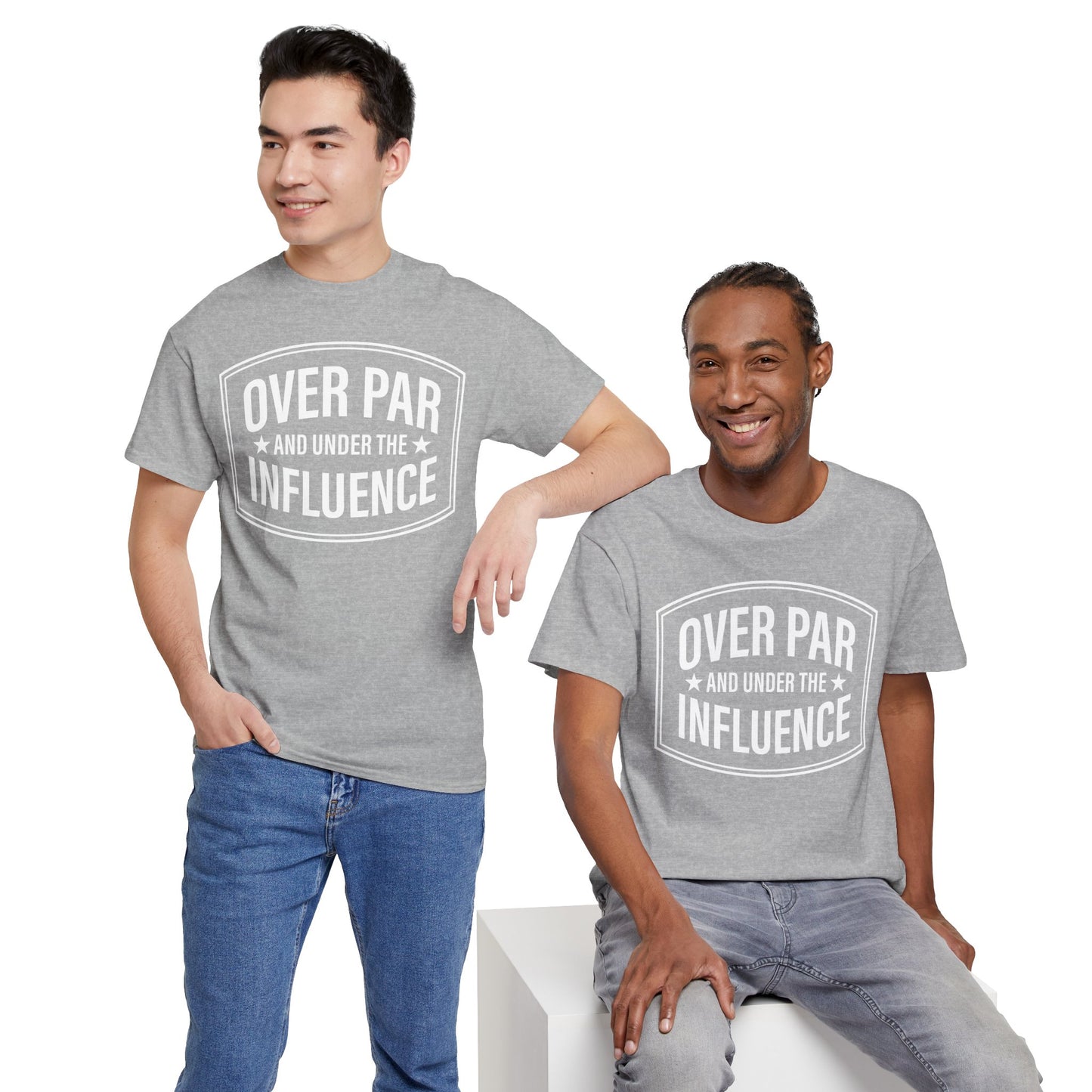 Golf T-Shirt — "Over Par and Under the Influence" - White -Vintage Golf Humor Tee