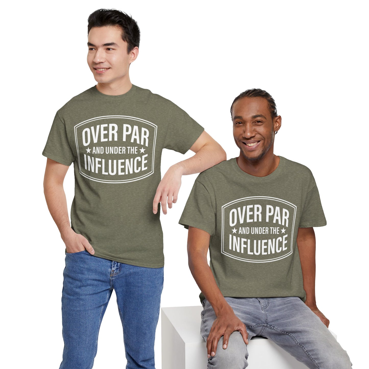 Golf T-Shirt — "Over Par and Under the Influence" - White -Vintage Golf Humor Tee