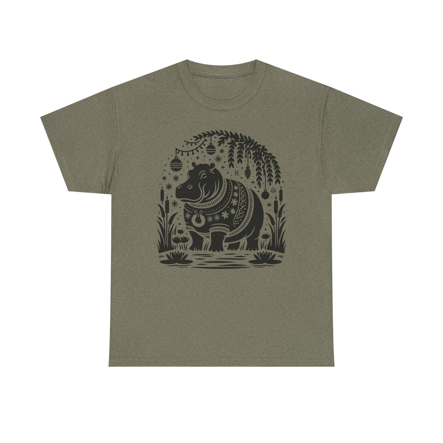 Elephant Folk Art Tee — Decorative Black Elephant Graphic T-Shirt