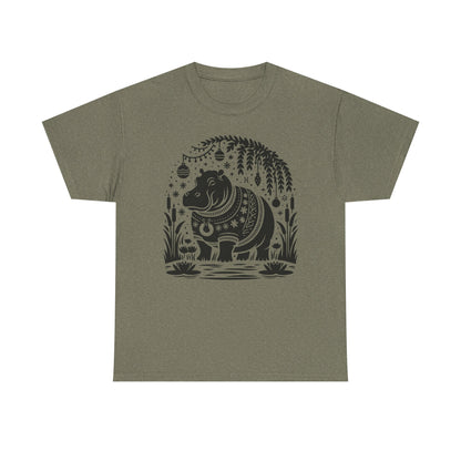 Elephant Folk Art Tee — Decorative Black Elephant Graphic T-Shirt