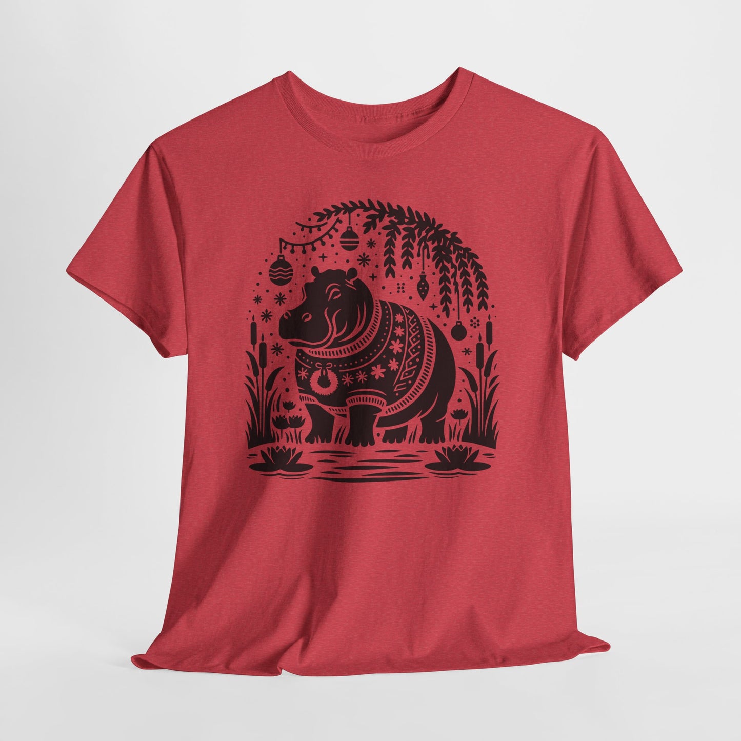 Elephant Folk Art Tee — Decorative Black Elephant Graphic T-Shirt