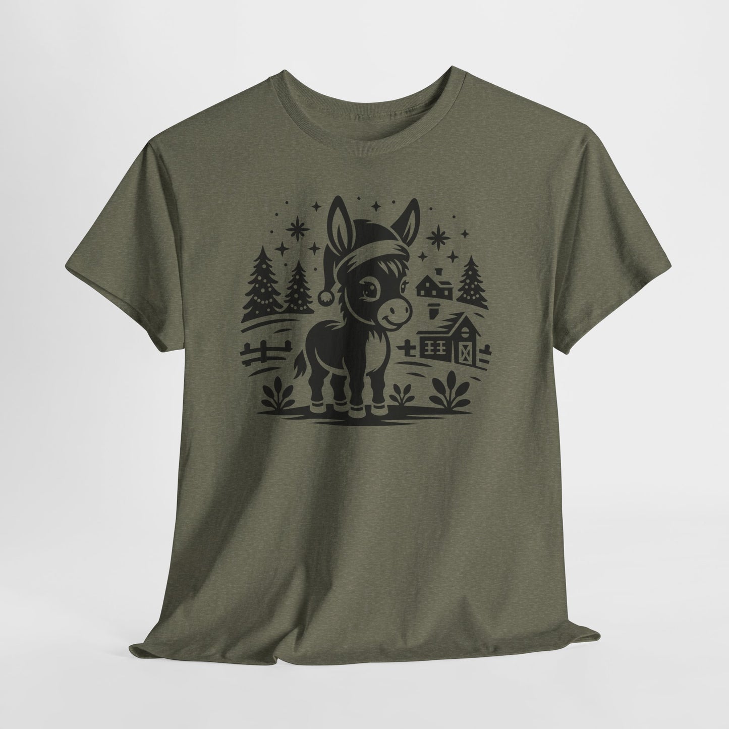 Donkey Farmhouse Christmas Tee — Cute Rustic Donkey Graphic T-Shirt