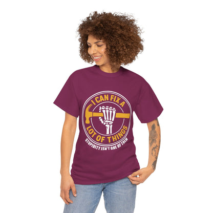 I Can Fix A Lot Of Things T-Shirt — Funny Mechanic Skeleton Wrench Tee